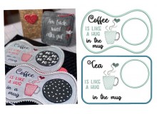 Stickdatei ITH - Mug Rug "Coffee/Tea is like a hug in a mug"